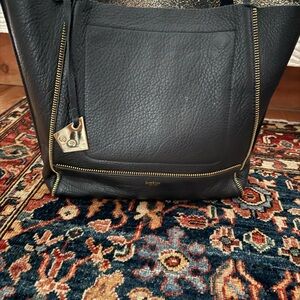 Black Leather Tote Bag with Gold Hardware